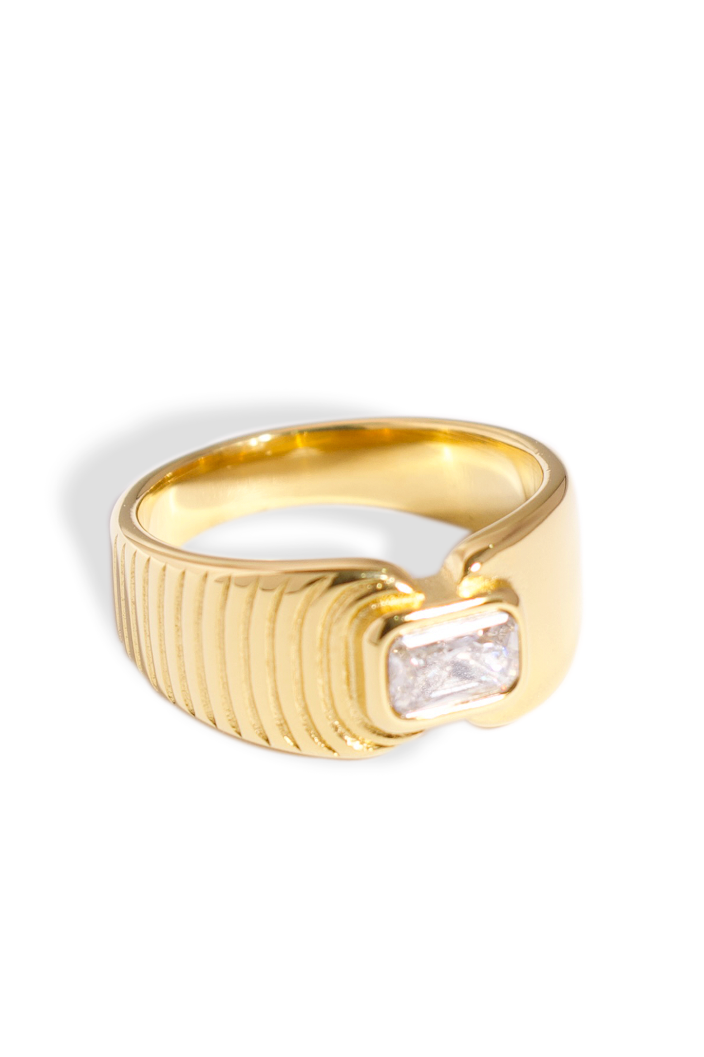 [Ring] Golden Ring, 18K Gold Plated Stainless Steel Zirconia Inlaid, Non-Tarnish