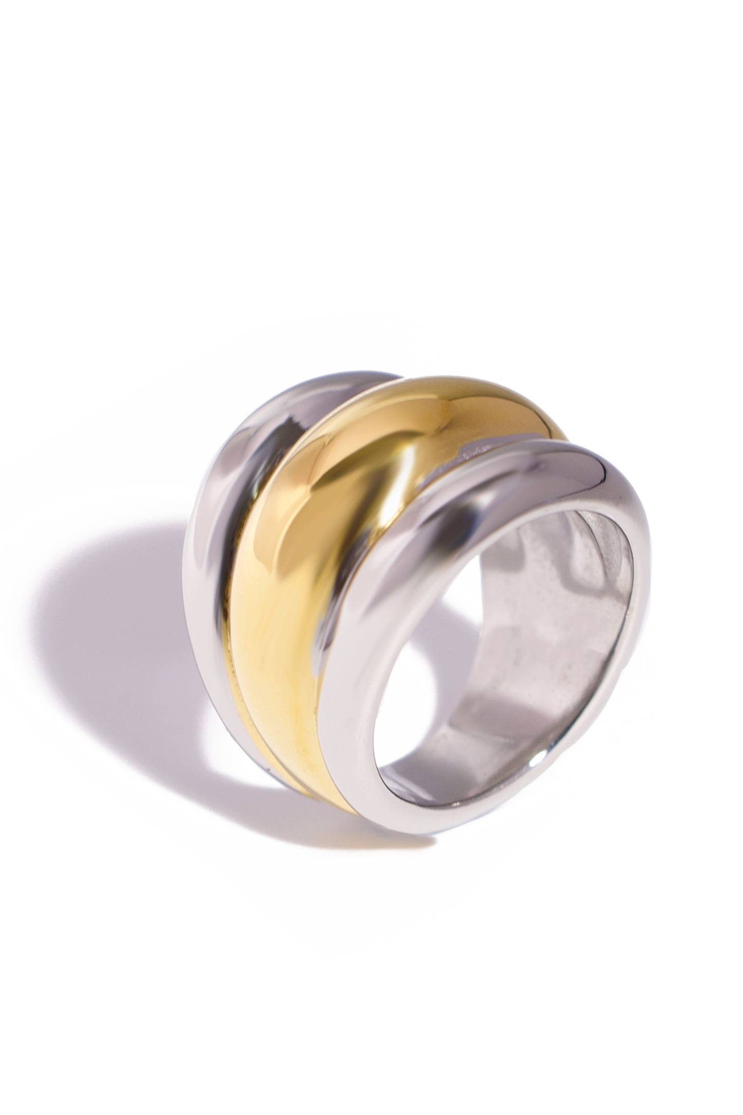 [Ring] Bold Duo-Tone Dome Ring – 18K Gold Plated Stainless Steel