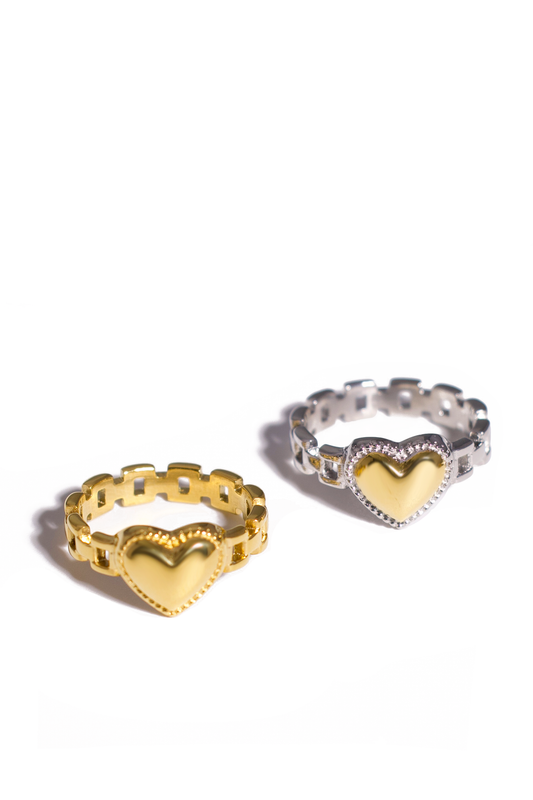 Heart Link Band Ring – 18K Gold & Silver Plated Options, Stainless Steel