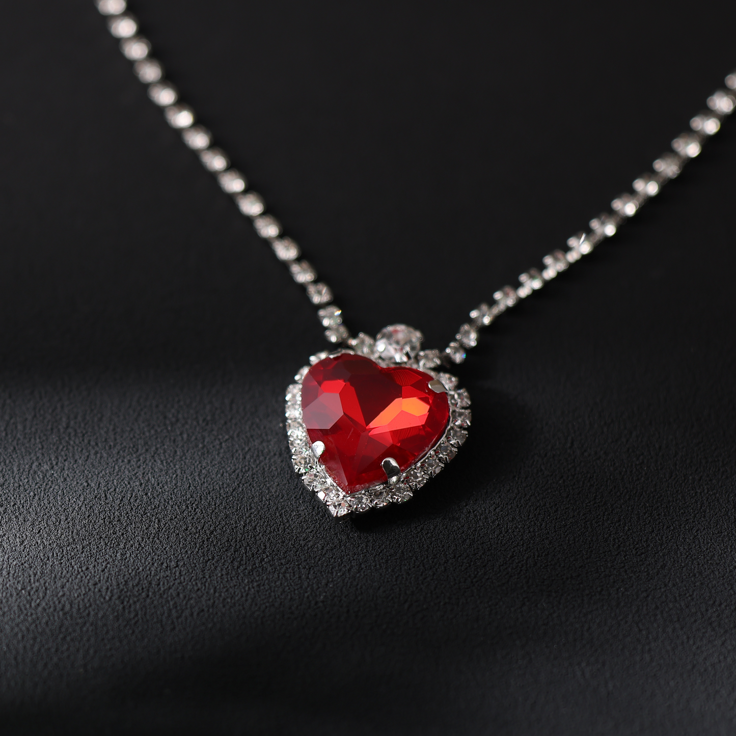 Sparkling Red Gemstone Heart Pendant Necklace, Glass, for Women