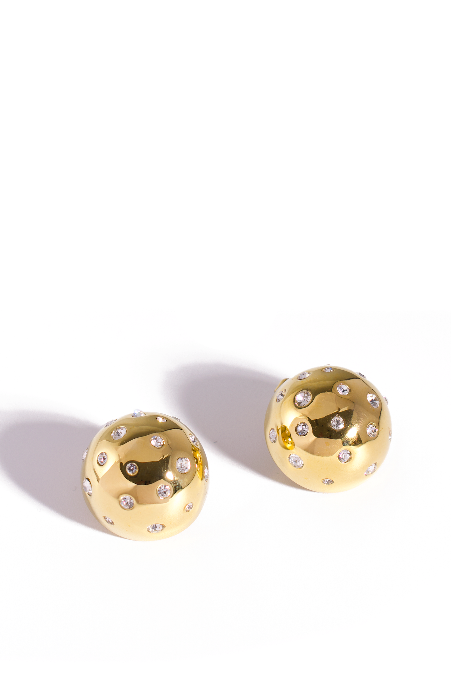 18K Gold Plated Stainless Steel Dome Stud Earrings with Cubic Zirconia