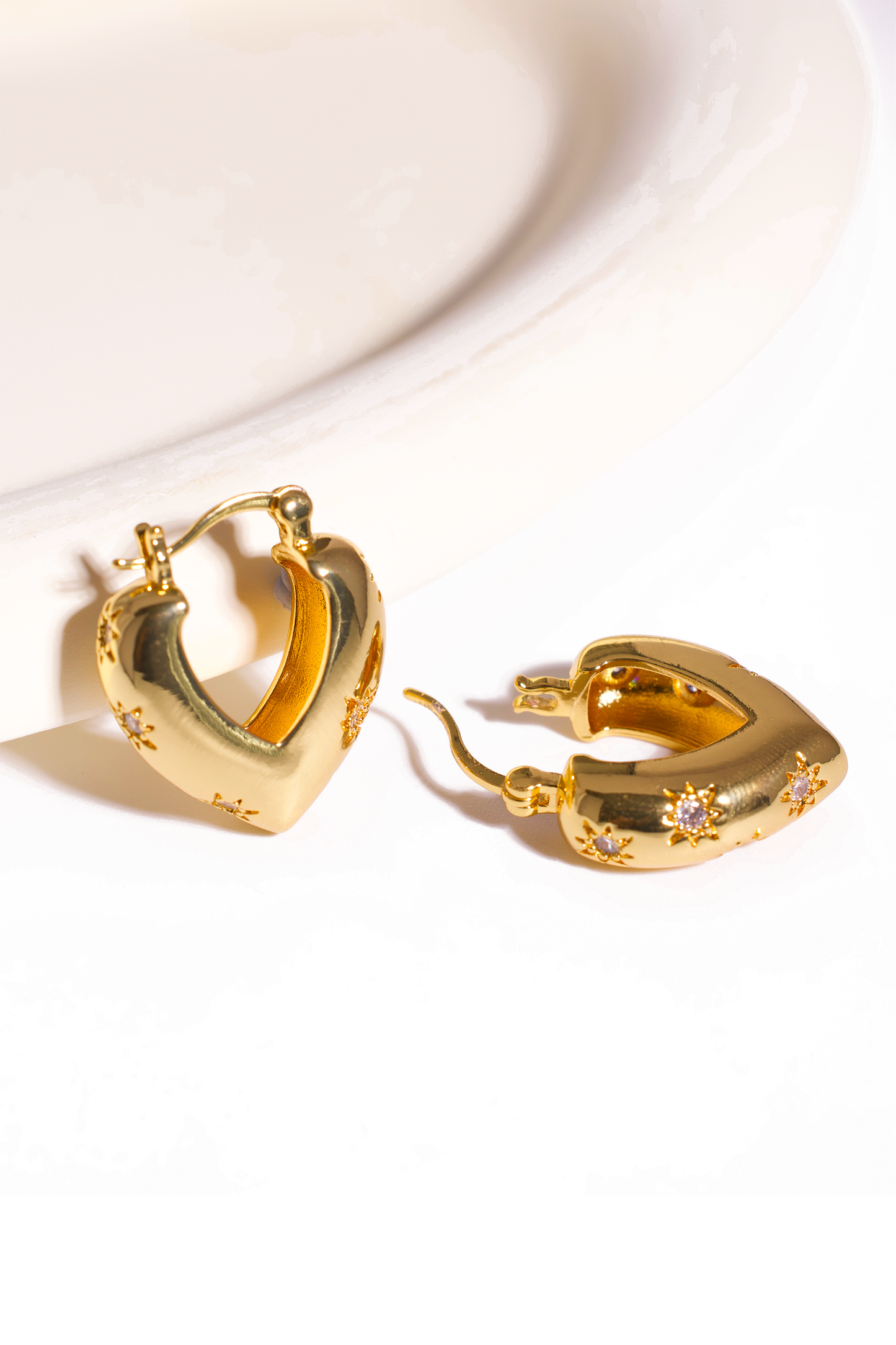18K Gold Plated Heart Hoop Earrings – Starry Zirconia Design, Stainless Steel