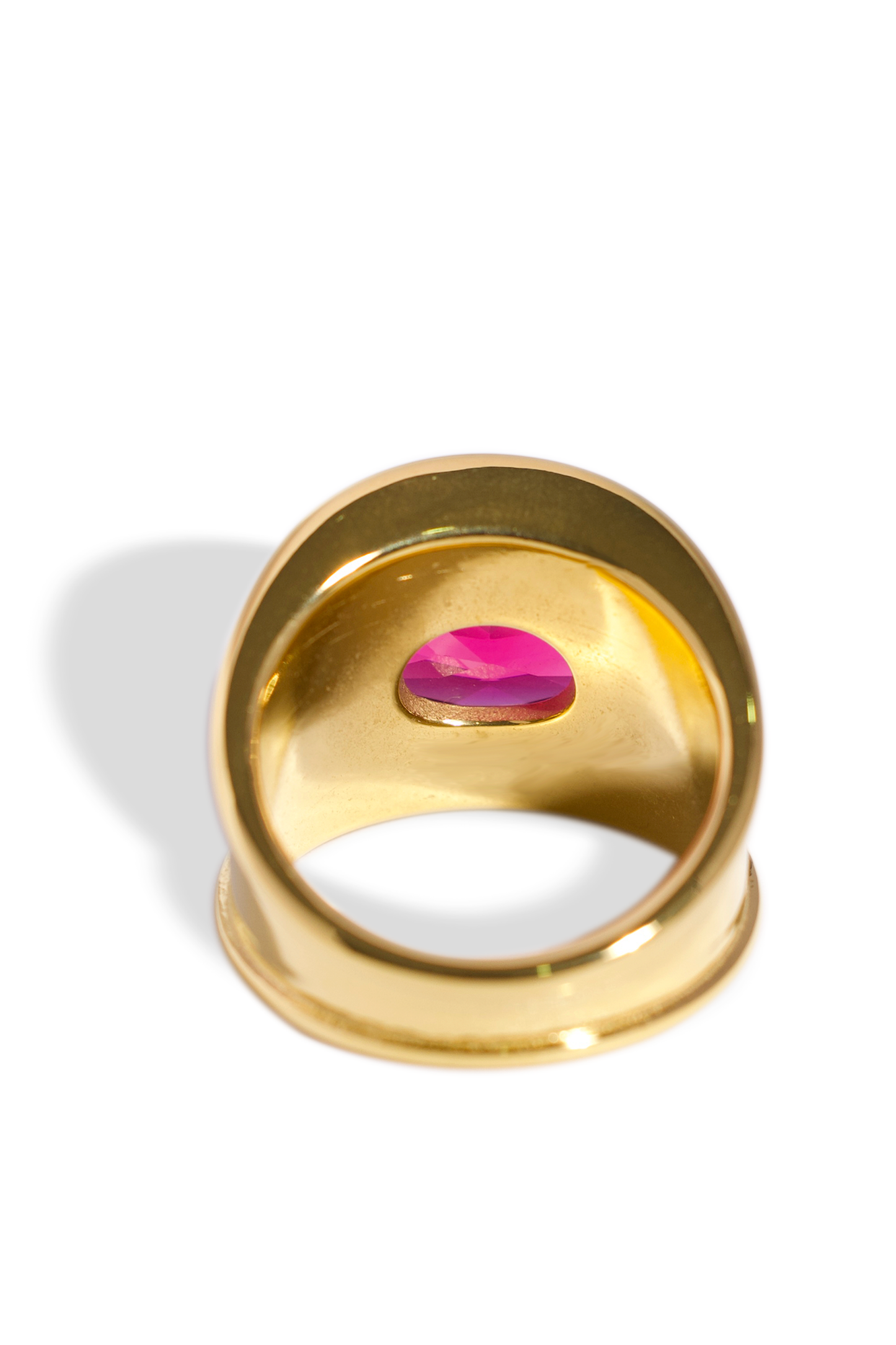 [Ring] Golden Ring, 18K Gold Plated Stainless Steel, Non-Tarnish Wide Band Ring with Ruby Red Zirconia