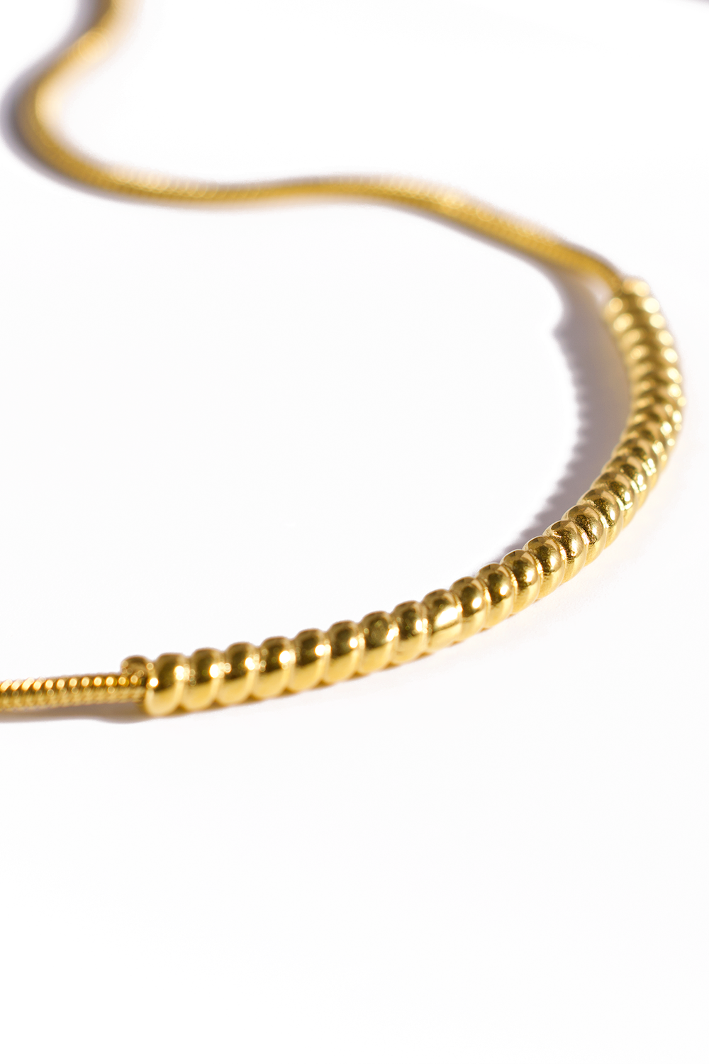 18K Gold Plated Stainless Steel Beaded Snake Chain Necklace – Minimalist Layering Jewelry for Women