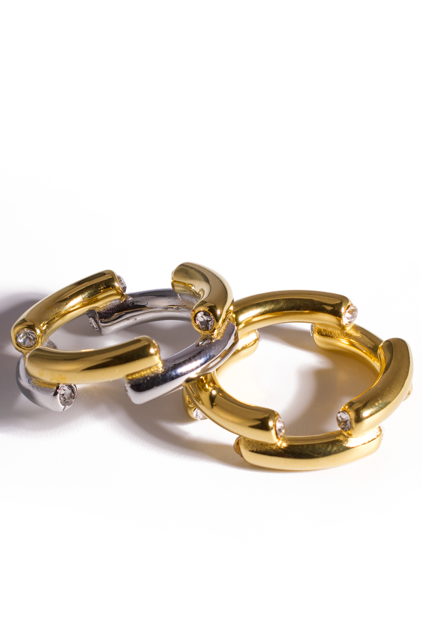 [Ring] Geometric Link Statement Ring – Two-Tone or Gold Plated, Chunky Band with Zirconia Accents