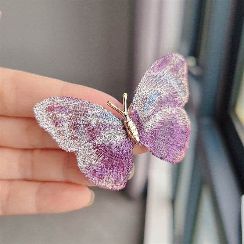 Large Brooch Violet Butterfly, Fabric Corsage Badge for Women Coat