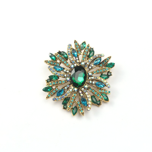 Green flower Brooch Large Corsage Sparkling Badge Pin, unisex