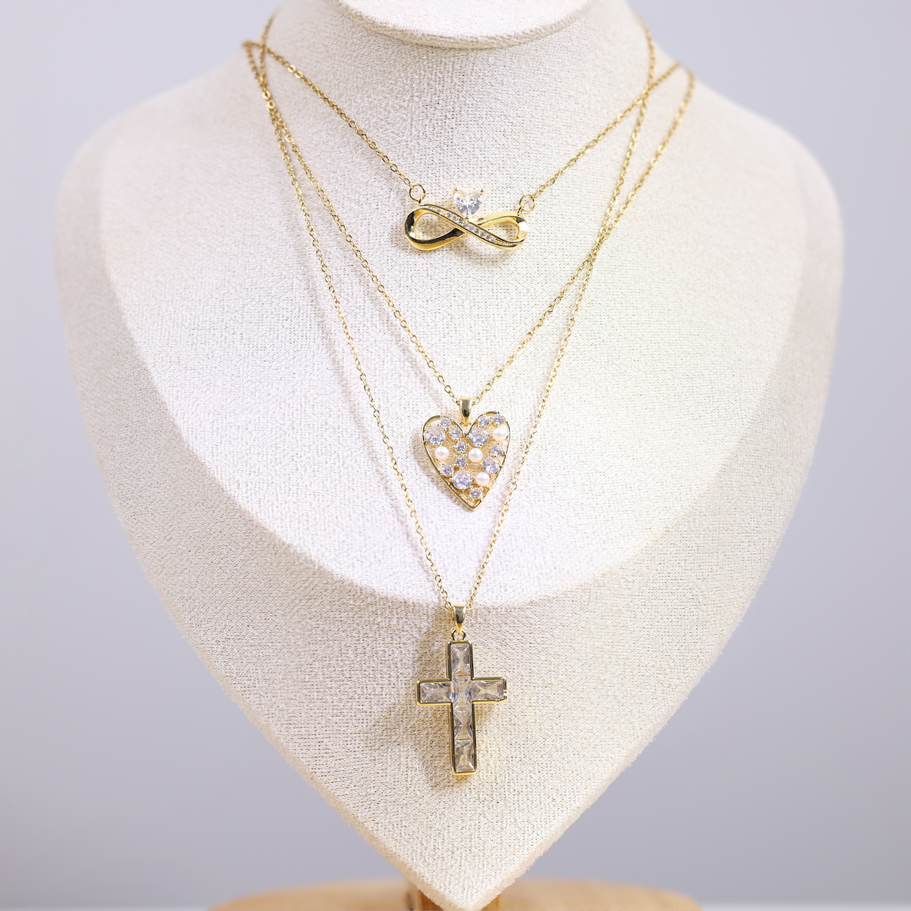 Necklace Set, Cross Heart and Infinity Pendant, Premium Zirconia, 3 pieces