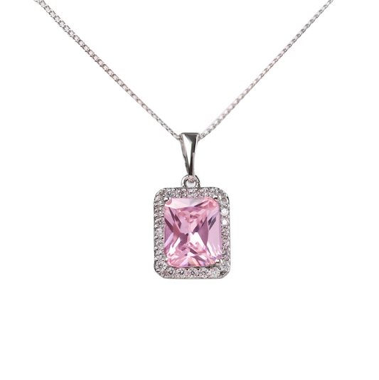 Pink Square Pure Pendant Necklace, Women Jewelry