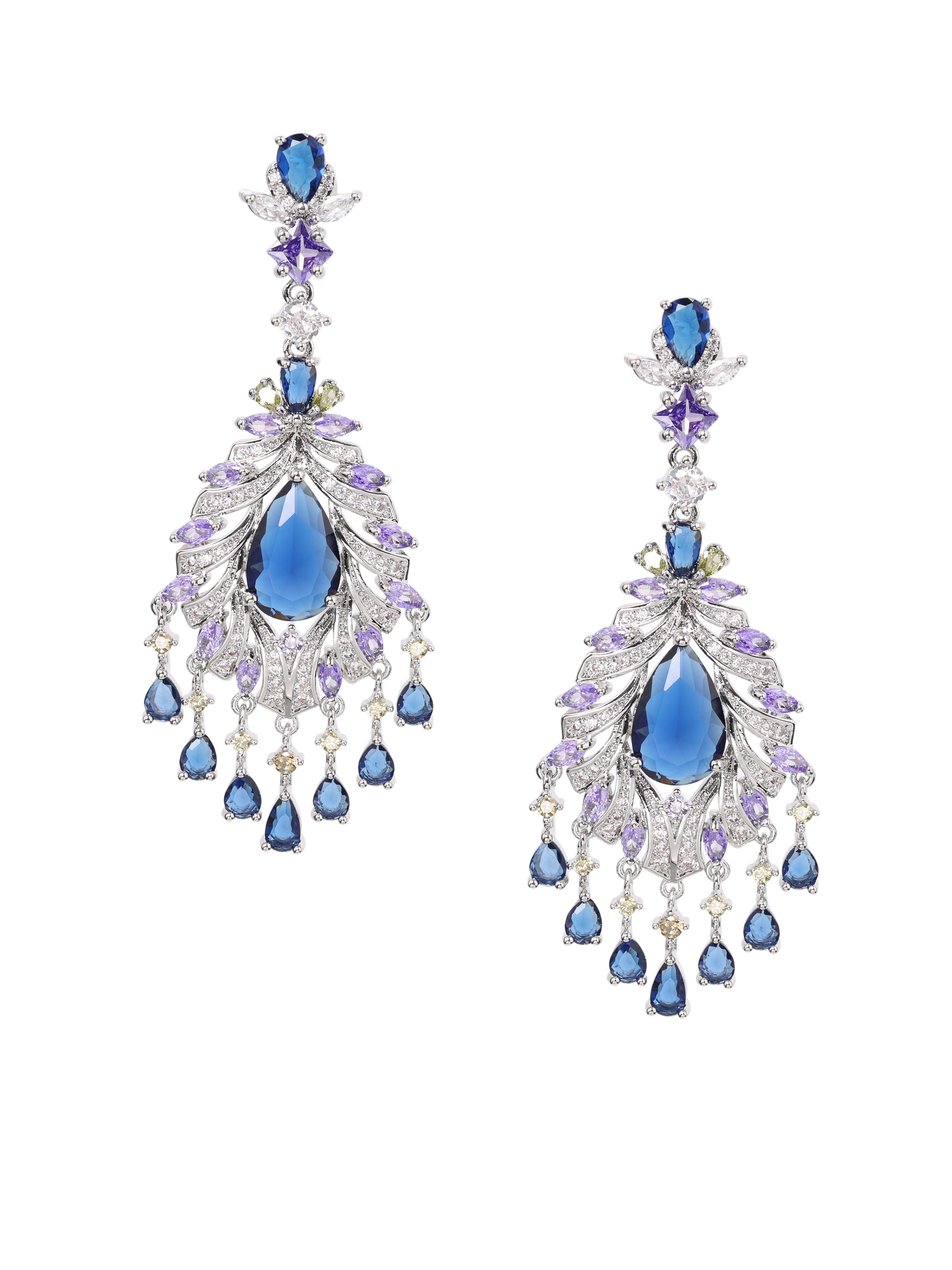 Dangle Earrings "The Deep Ocean Eyes" with Tassel in Blue Premium Zirconia