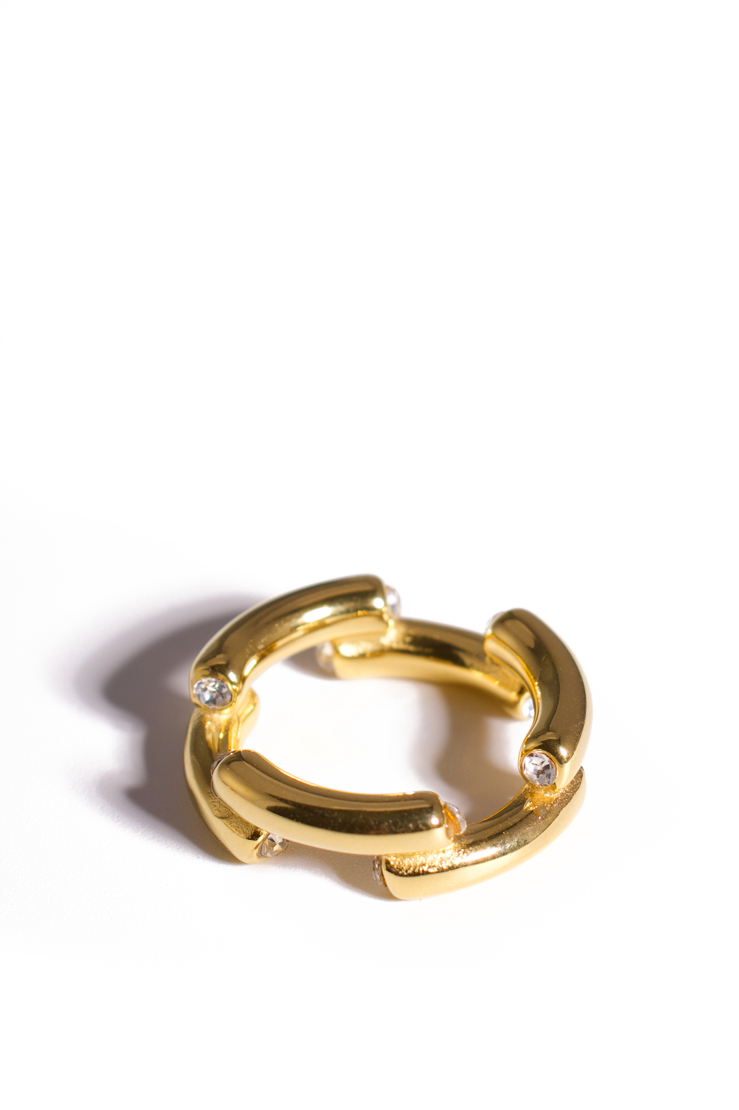 [Ring] Geometric Link Statement Ring – Two-Tone or Gold Plated, Chunky Band with Zirconia Accents