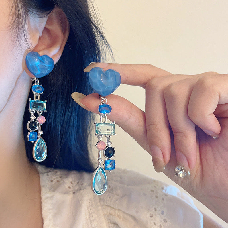 "The Ocean Candy" Cute Dangle Earrings for Girls, Resin Glass Alloy, Light Blue Jewelry