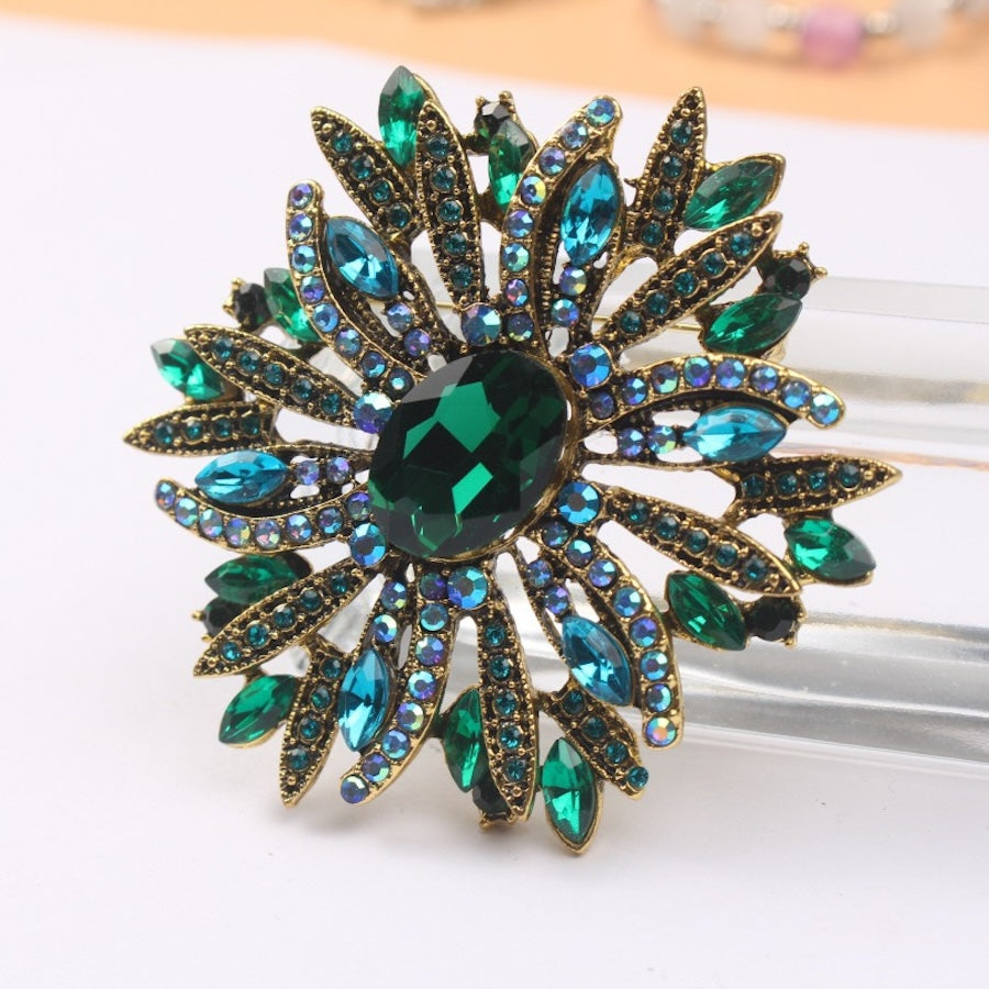 Green flower Brooch Large Corsage Sparkling Badge Pin, unisex