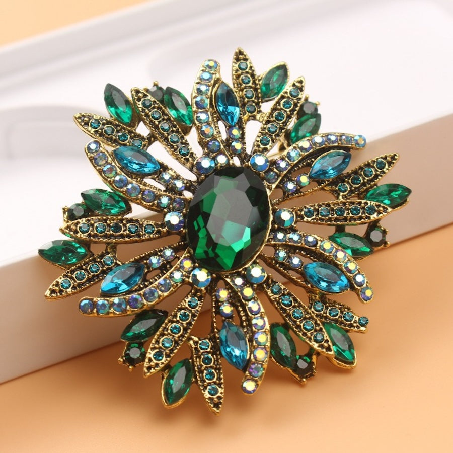 Green flower Brooch Large Corsage Sparkling Badge Pin, unisex