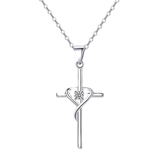 Pure Silvery Cross Sparkling Zirconia Studed, Unisex