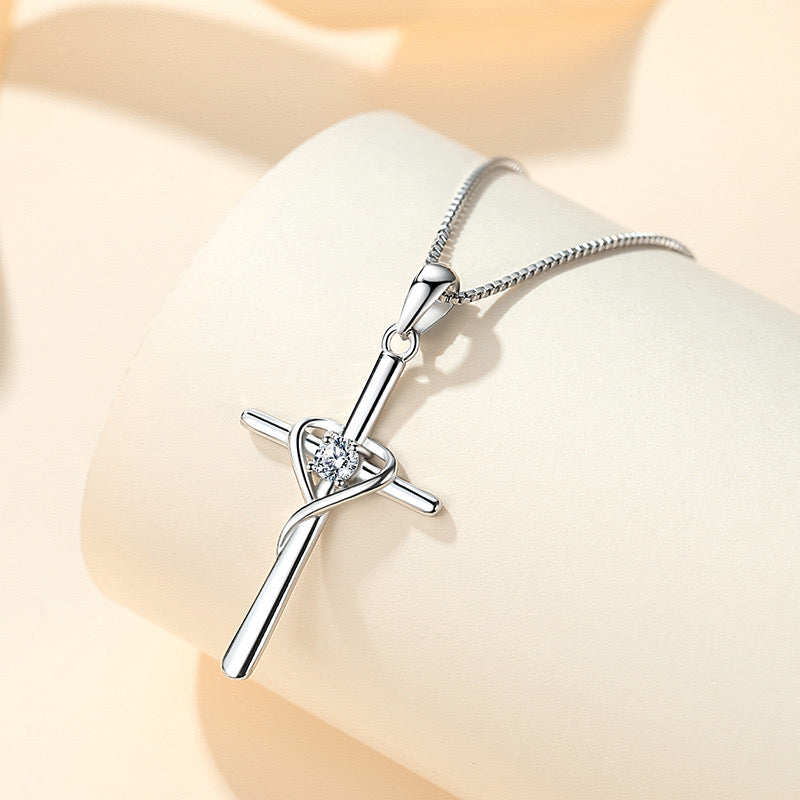 Pure Silvery Cross Sparkling Zirconia Studed, Unisex