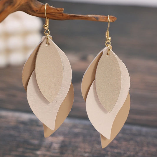 Leaf Dangle Earrings, Multiple Layers, Light weight Earrings, Boho Style PU Leather