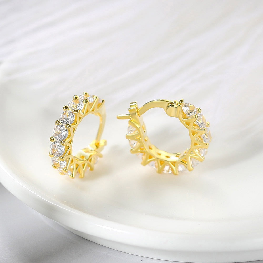 Hoop Earrings Premium ZIrconia Sparkling Ear Decor, Golden, Women Earrings