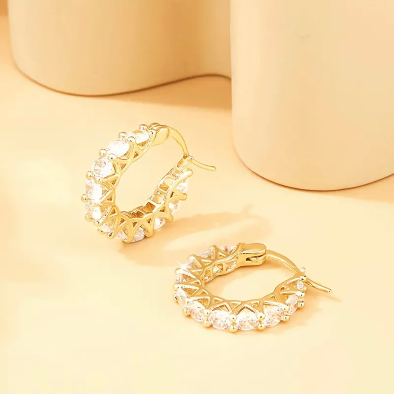 Hoop Earrings Premium ZIrconia Sparkling Ear Decor, Golden, Women Earrings