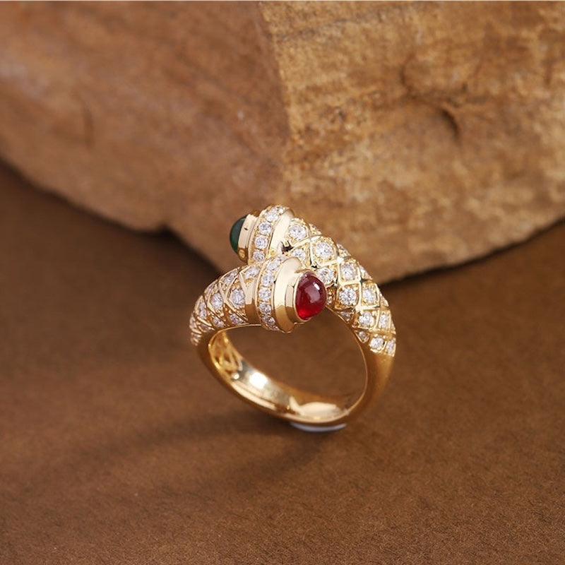 Luxury Golden Ring, Fine Carved Sparkling Zirconia Studed, Open Size Unisex