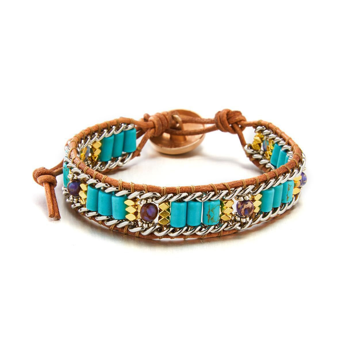 Vintage Turquoise Gemstone Hand Braided Bohemian Healing Bracelet, Unisex