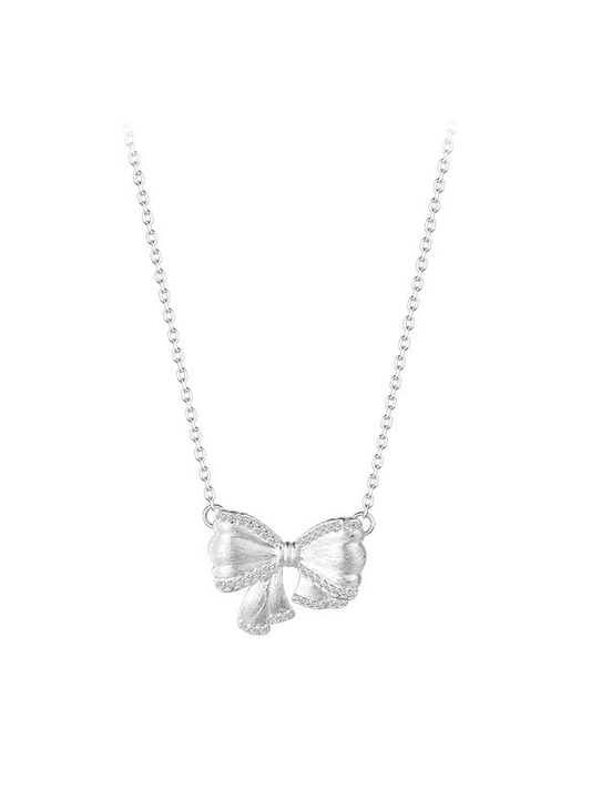 Bowknot Cute Pendant Necklace, Silvery Color, Women Jewelry