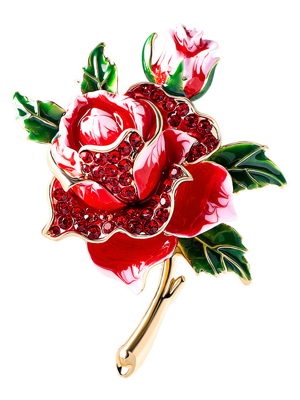 Red Rose Flower Brooch, Large Corsage Badge, Fine Women Brooch