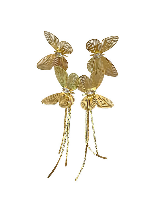 Golden butterfly Dangle Earrings, Tassel Earrings, Fine Hollowed-Out Design for Women