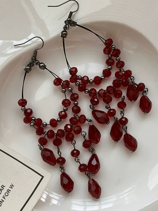 "The Garnet" Dangle Hoop Earrings, Red Jewelry for Women