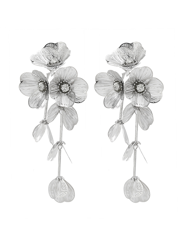 Silvery Banquet Flower Dangle Earrings, Large Flower, Women Jewelry