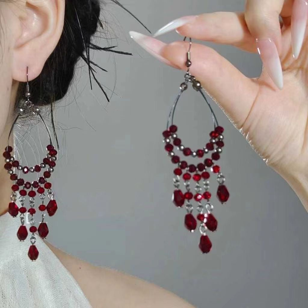 "The Garnet" Dangle Hoop Earrings, Red Jewelry for Women