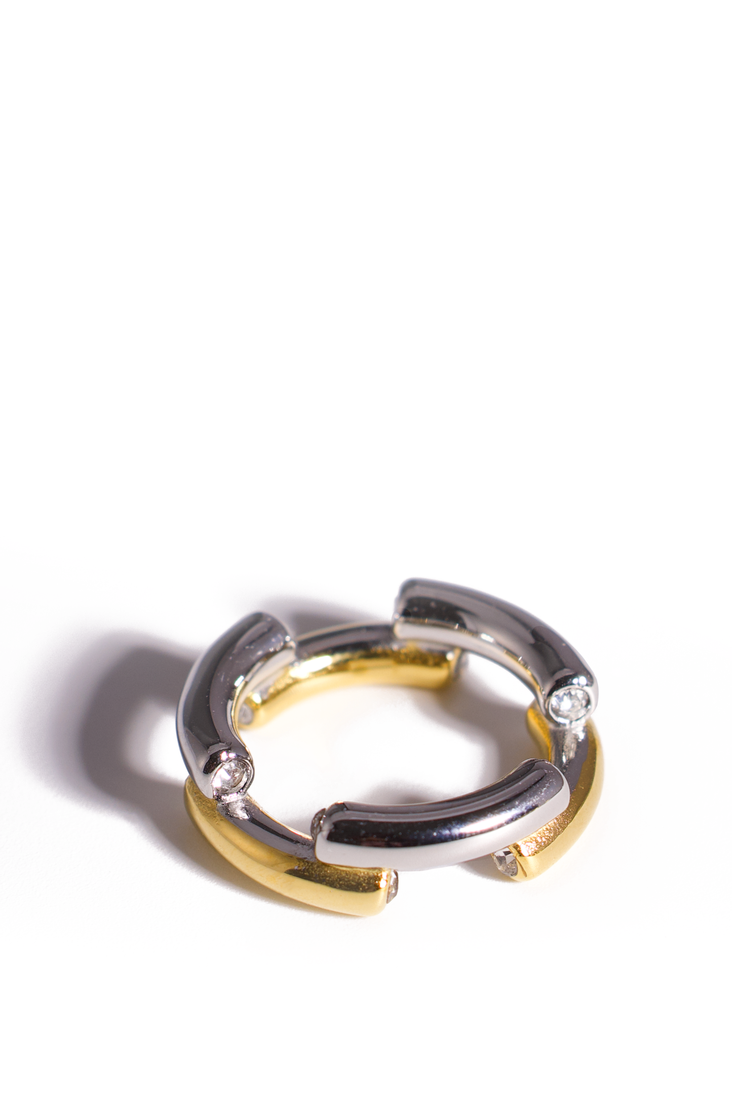 [Ring] Geometric Link Statement Ring – Two-Tone or Gold Plated, Chunky Band with Zirconia Accents