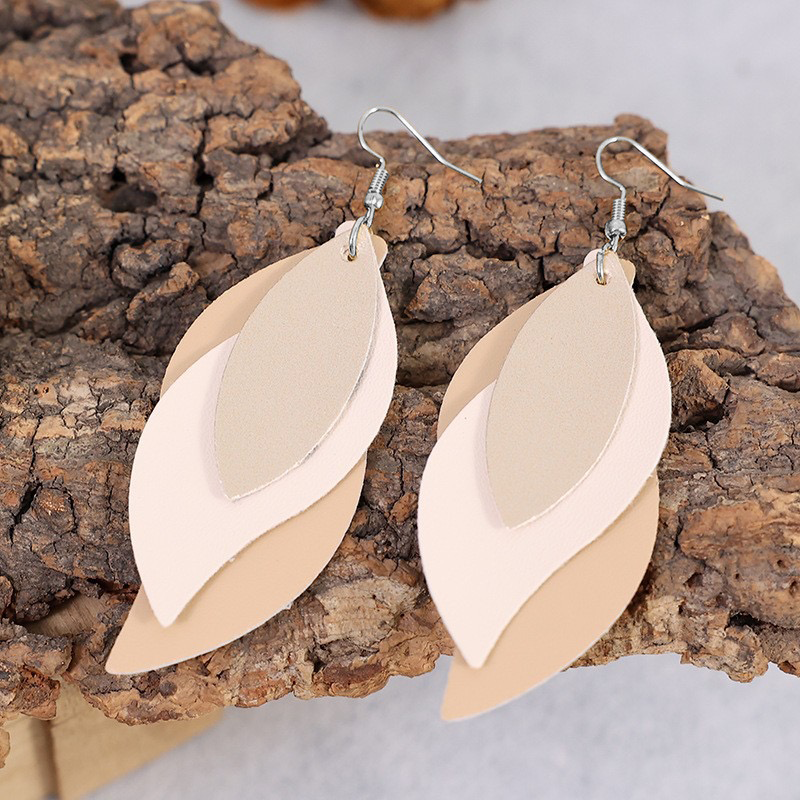 Leaf Dangle Earrings, Multiple Layers, Light weight Earrings, Boho Style PU Leather